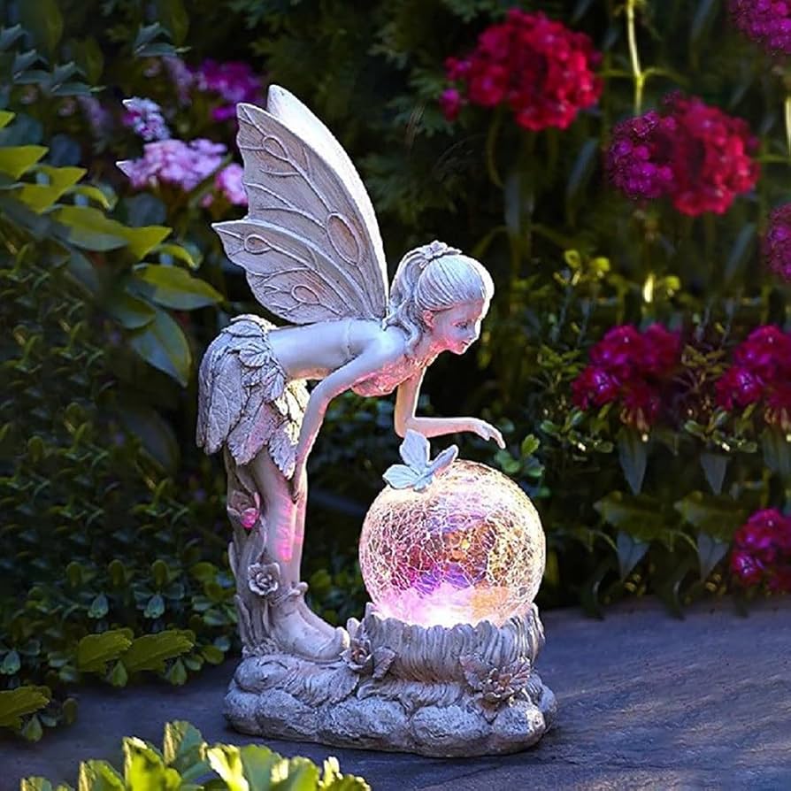 Amazon.co.jp: ARKEM 妖精の花の妖精の置物、庭の水晶玉の女の子